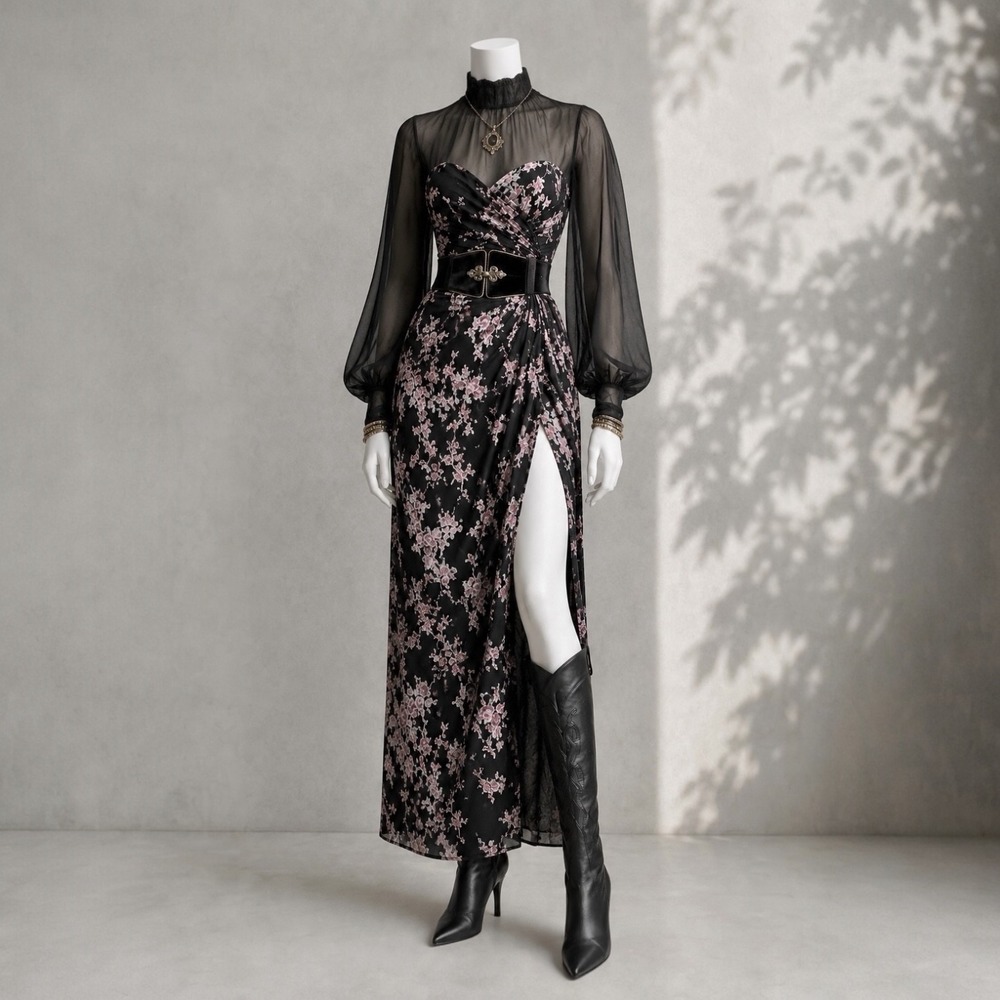 Chrissy Teigen x Revolve Evening Dress XS Black Floral Strapless Shirt Homecomin - Picture 2 of 11